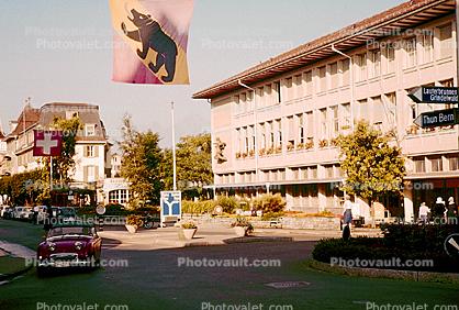 Bear Flag, Car, Street, Interlaken, Switzerland, 1950s