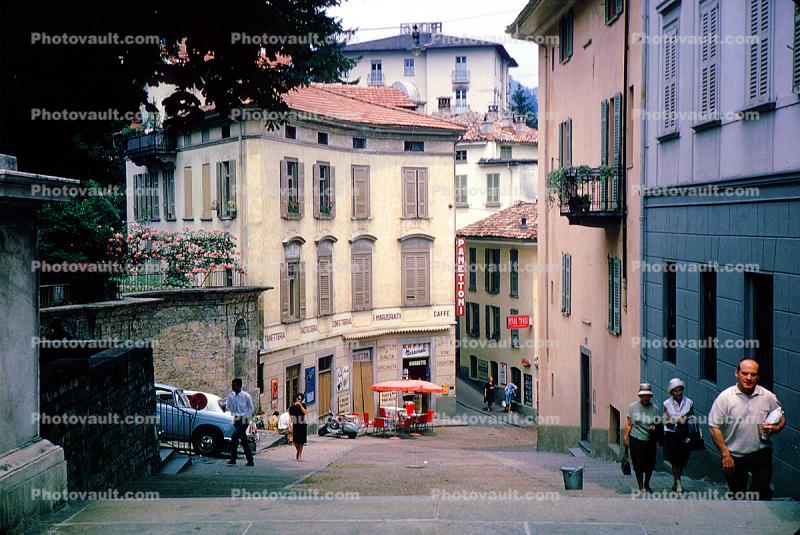 Colorful Buildings, Street, Lugano, Switzerland, 1950s