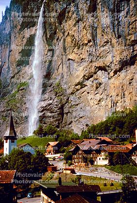 Lauderbrunnen, Waterfall, Switzerland, 1950s