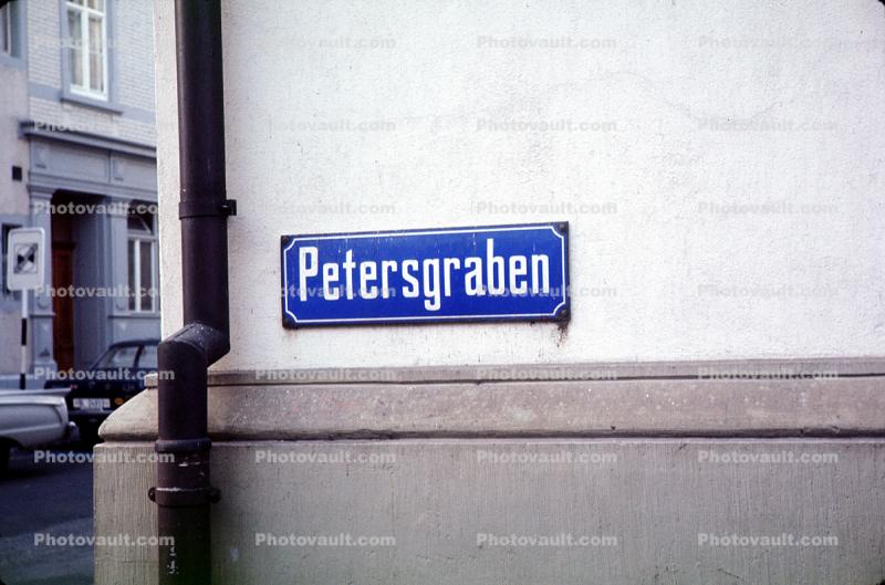 Petersgraben, Street sign, Basel, Switzerland, 1950s