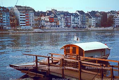 Docks, Waterfront, Rhine River, Boat, Basel, Switzerland, 1950s