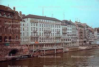 Docks, Waterfront, Rhine River, Water, Basel, Switzerland, 1950s