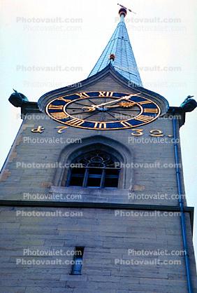 Fraumunster clock, Clock Tower, 1732, Zurich, Switzerland, outdoor clock, outside, exterior, building
