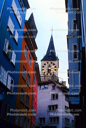 Clock Tower, Steeple, Building, Zurich, Switzerland, outdoor clock, outside, exterior