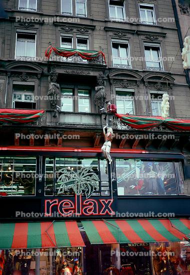 relax sports store, rope climbing, Building, Zurich, Switzerland, 1950s