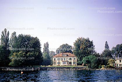 Lake, buildings, shoreline, mansion, homes, houses, Switzerland