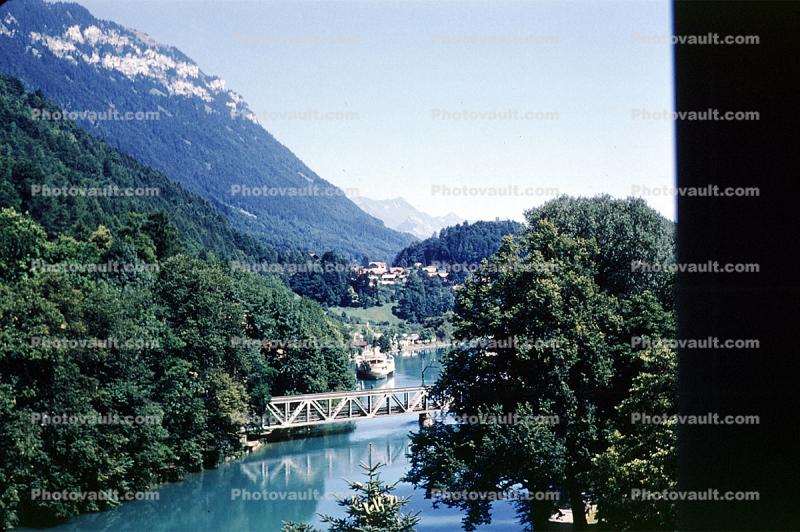 River, Bridge, Trees, Mountains, Forest, Interlaken, Switzerland