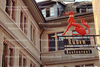 Ruden Restaurant, Dragon, Dog, Signage, Gargoyle, Zurich, Switzerland