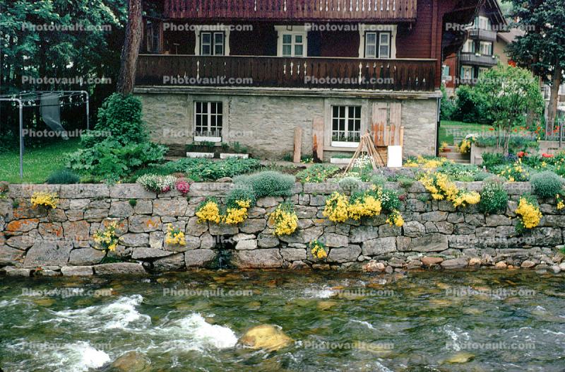 River, Gardens, Home, House, Hanging Flowers, Grindelwald, Switzerland