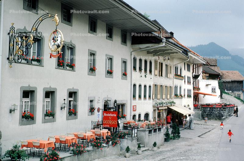 Hostellerie Saint Georges, Sidewalk Cafe, Buildings, Gruyere, Switzerland