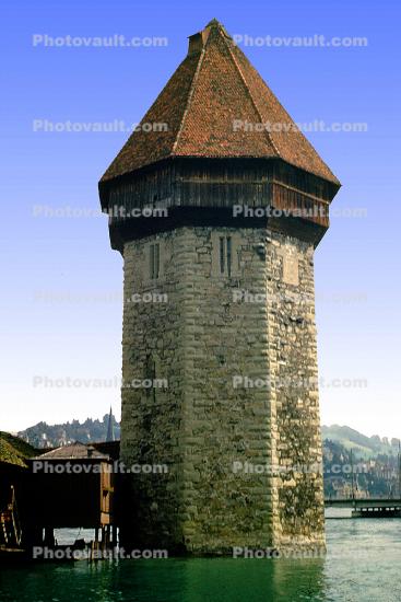 Wasserturm, Water Tower, Lucerne Kapellbruecke, KapellbrŸcke, Luzern, Switzerland, 1950s