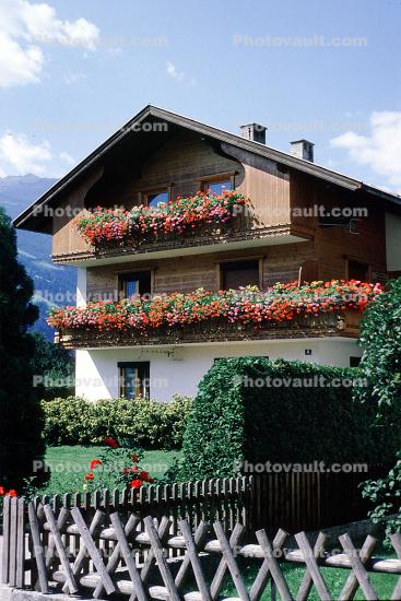 Home, House, Fence, Balcony, Flowers, building, Switzerland