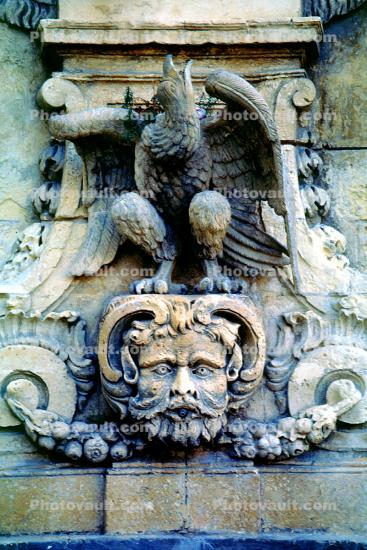 bar-relief, man, poseidon, eagle, statue