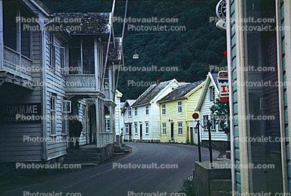 Building, Homes, Houses, Kvamme Pensjonat, Road, Street, Laerdal, 1950s