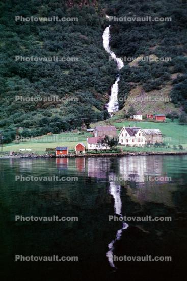 Village, Buildings, Reflection, Bucolic, Fjord, Mountain