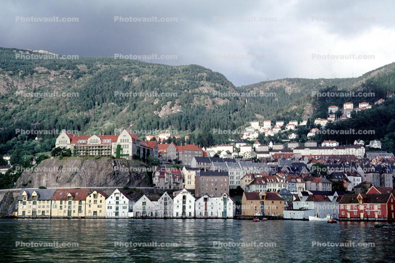 Buildings, Homes, Mountains, Waterfront, Docks, Harbor, City, Town, Bergen