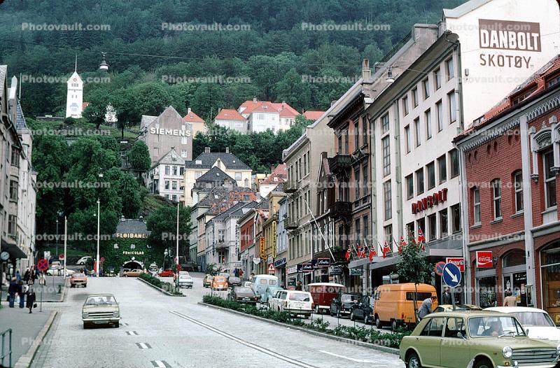 Danbolt, Skotby, Street, Buildings, Shops, Cars, Bergen
