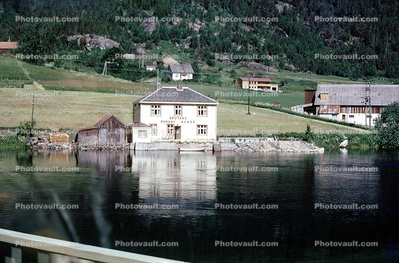 Bruvang, Borgny Sunde, Fjord, Building, Waterfront, Harbor, Mountain, Geiranger, municipality of Stranda