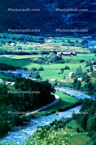 valley, river, farmlands, village, Fortun