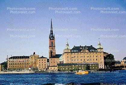 Waterfront, buildings, steeple, skyline, Baltic Sea