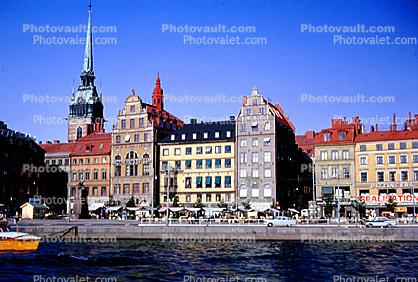 Waterfront, buildings, steeple, skyline, apartments, Baltic Sea