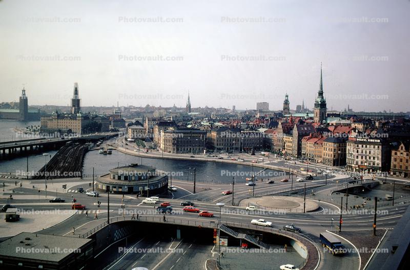 City Center, Roads, Cars, Skyline, cityscape, Stockholm, Baltic Sea, August 1968, 1960s