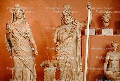 Statues, Woman, Man, Robes, Knossos, Crete