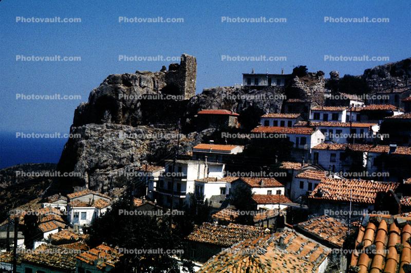 Homes, houses, red rooftops, ruins, Samothraki