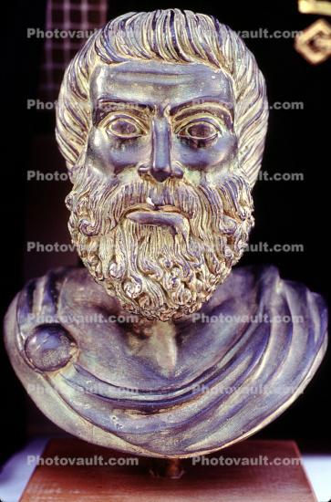 Sophocles, Bust, Face, Beard, Man, Metal Sculpture, Athens