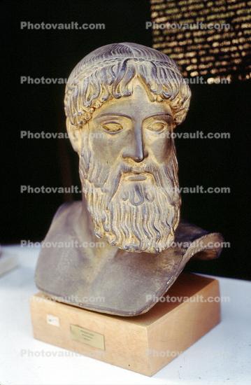 Poseidon, Bust, Face, Beard, Man, Metal Sculpture, Athens