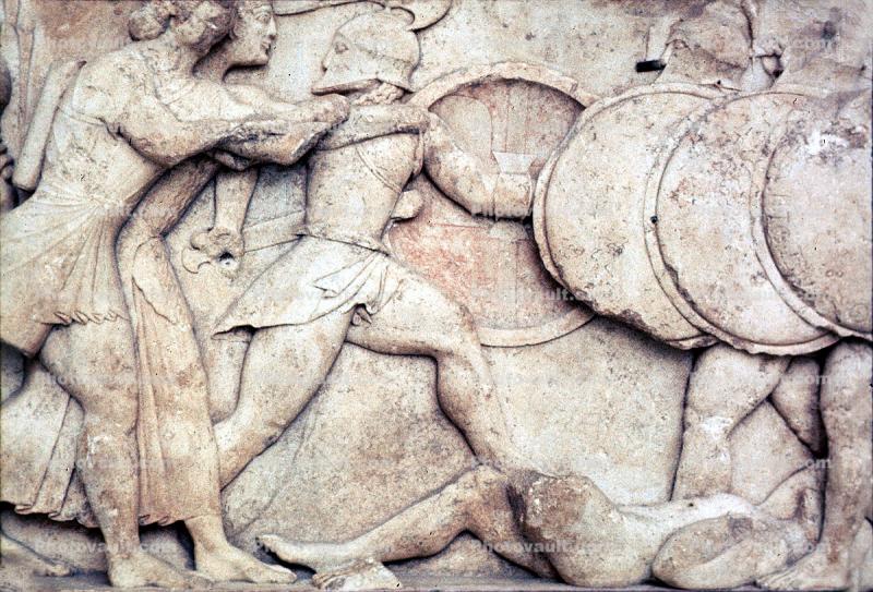 Soldiers, Shields, battle, bar-Relief, Delphi