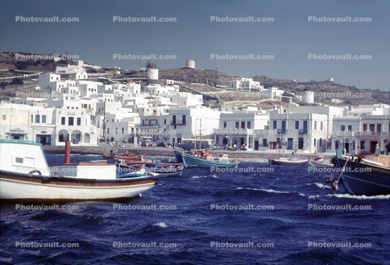 Windmils, Boats, Mykonos, Harbor