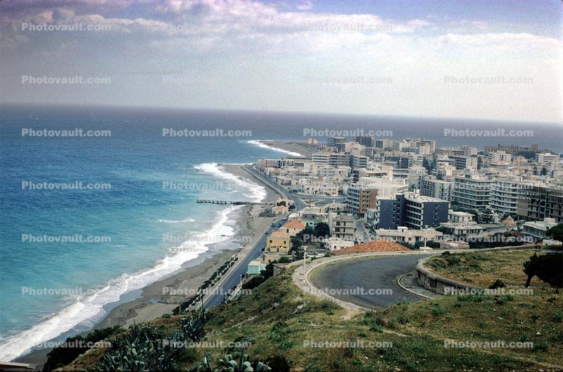 Beach, Sand, Waves, Buildings, Rhodes