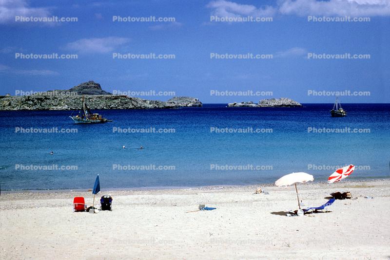 Beach, Sand, Sun, Parasol, Lindos, Rhodes