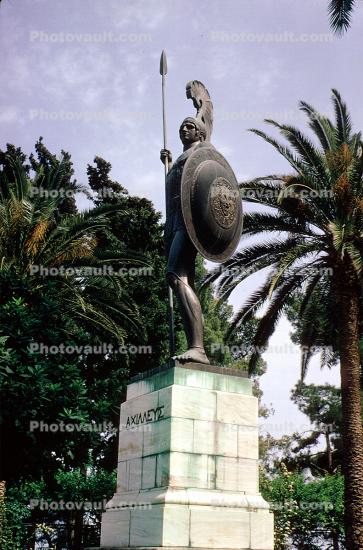 Achilles, Warrior, Spear, Statue, Trees, Corfu, Corfu Island, Mediterranean Sea