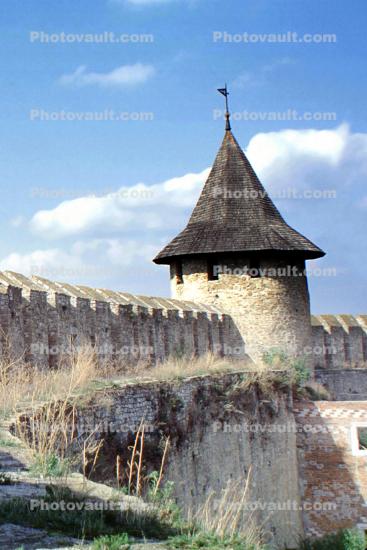 Castle, Tower, Building, Cone Roof, Khotin, 11 September 1992