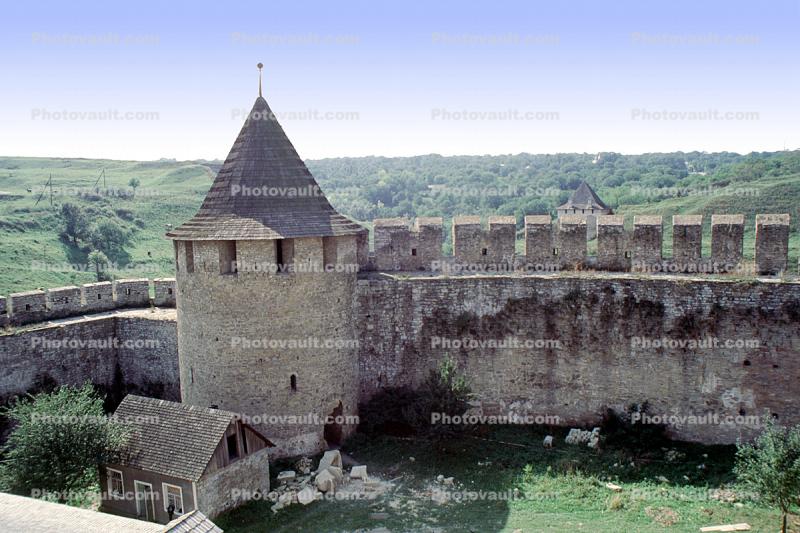 Castle, Tower, Building, Cone Roof, Khotin, 11 September 1992