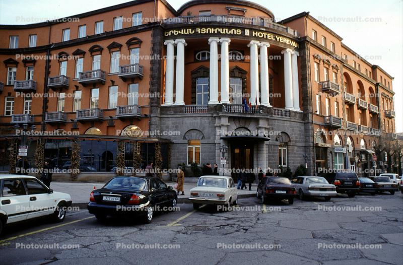 Parked Cars, Hotel Yerevan, building, automobile, vehicles