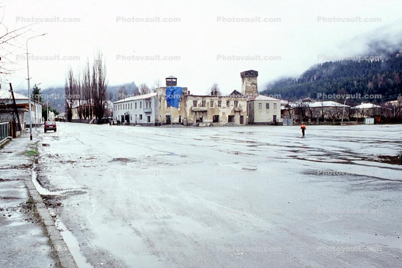 Road, Rainy, Building, Svaneti, Caucasus Mountains