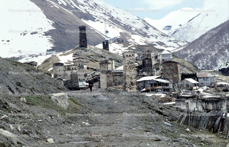 Homes, Houses, Buildings, Village, Town, Caucasus Mountains, Mestia, Svaneti