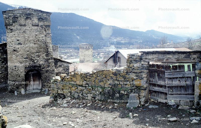 Stone Building, Buildings, Village, Town, Caucasus Mountains, Mestia, Svaneti