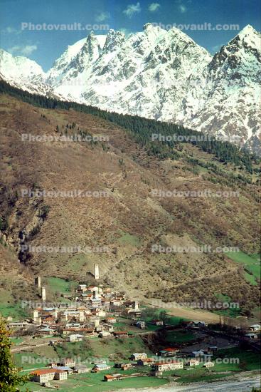 Homes, Houses, Buildings, valley, Village, Town, Svaneti, Caucasus Mountains