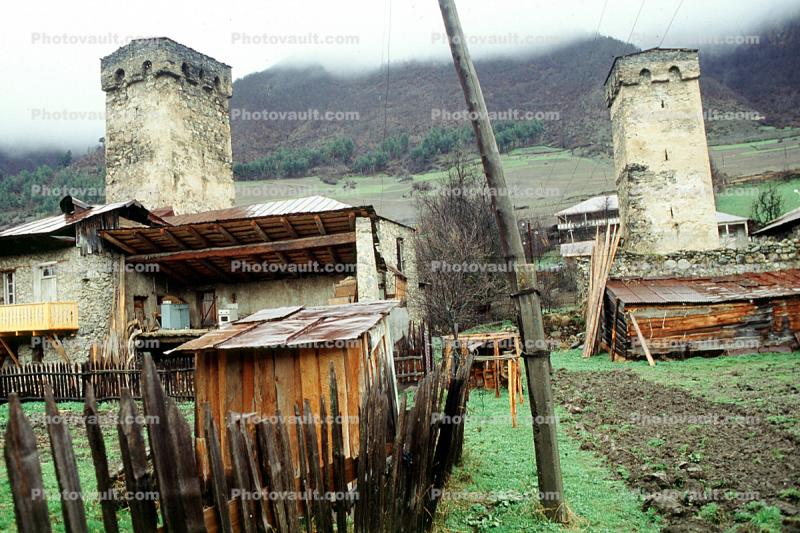 Buildings, Towers, valley, Svaneti, Caucasus Mountains