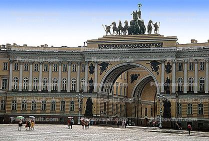 Quadriga, Arch, building, Palace Square, The Winter Palace, (Hermitage)