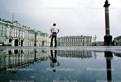 Water Puddle, reflection, Alexander Column, Palace Square, The Winter Palace, (Hermitage)