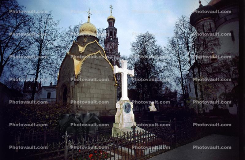 Cross at a Russian Orthodox Cemetary, Church, building