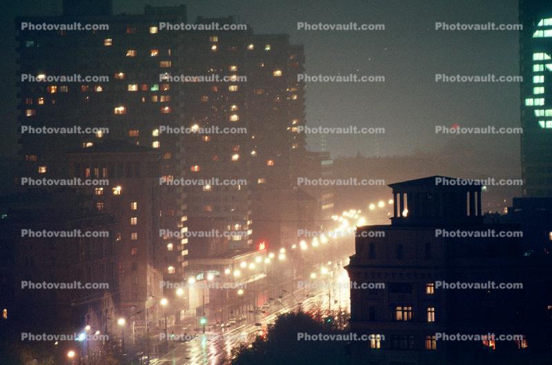 Street and Apartment Buildings at Night