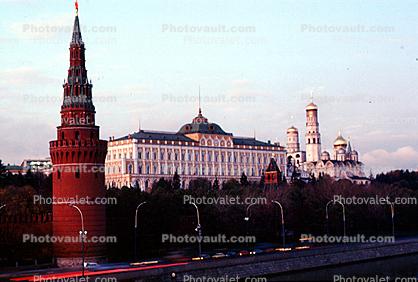 The Moskvoretskaya Tower, Moscow River, The Grand Kremlin Palace, Building, Red Star, Steeple