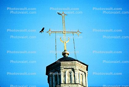 Cross, bird, Russian Orthodox Church, building