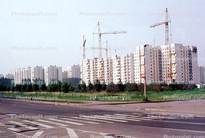 Apartments, housing, Cranes, Buildings, Skyline